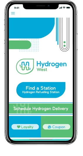 Hydrogen West app preview on a smartphone
