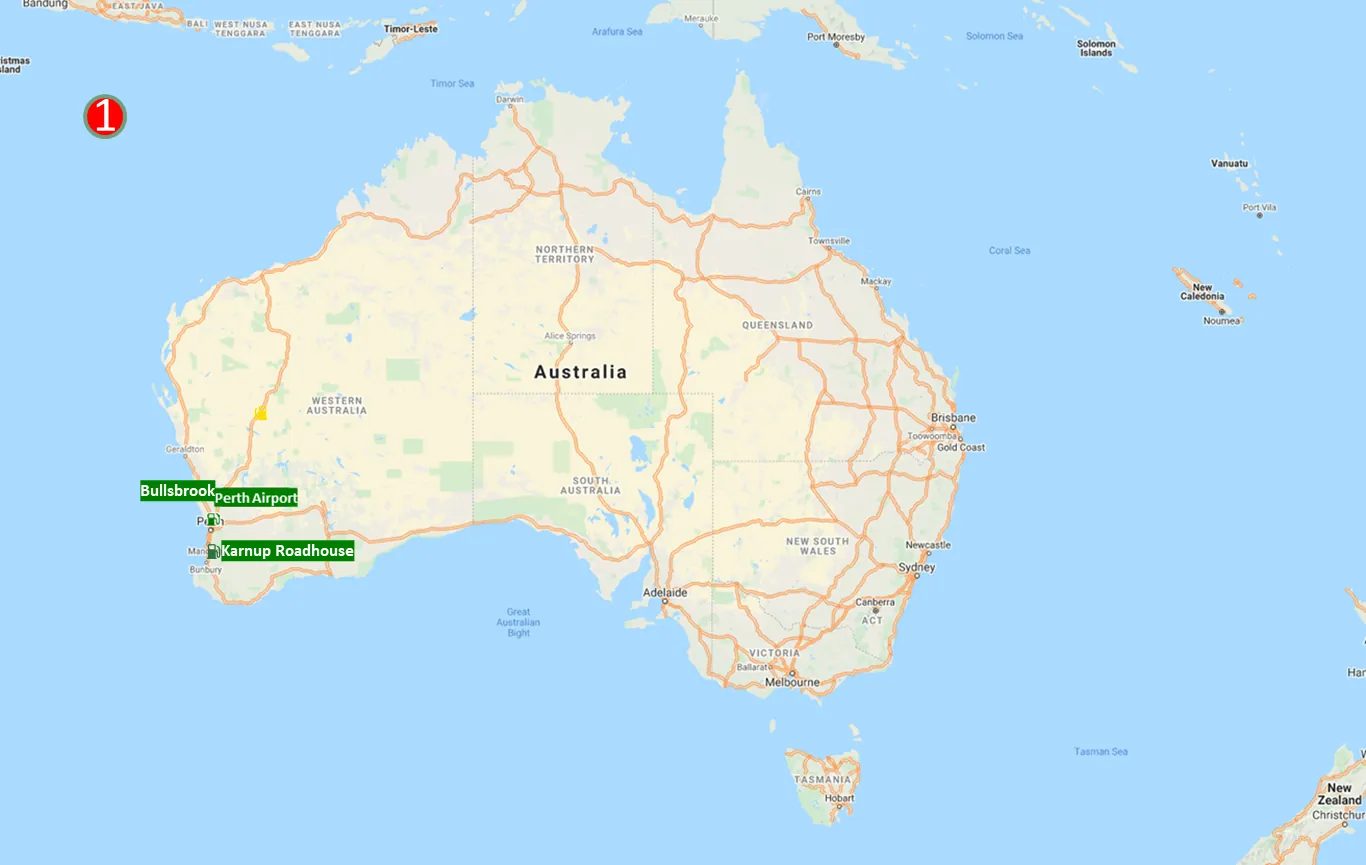 Map of Western Australia showing 3 planned Hydrogen West refuelling stations